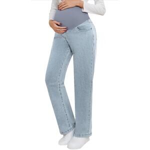 fitglam Women's Maternity Jeans Straight Leg Relaxed Fit Over Belly Pants Blue M